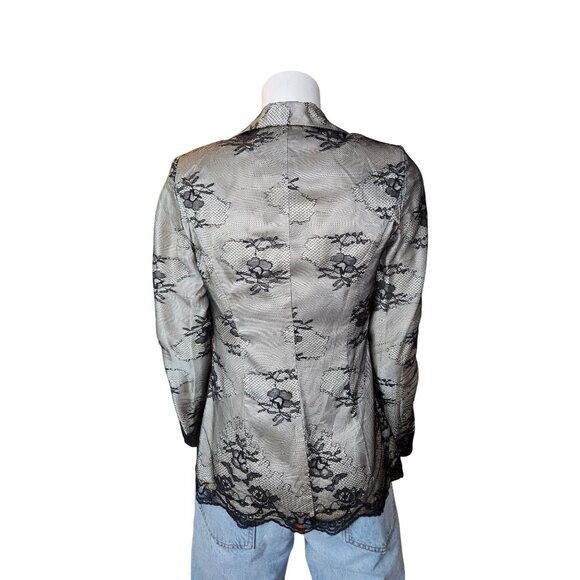 Vintage Orna Farho Black Lace Overlay Single Button Blazer Jacket Women Size T38 - Picture 4 of 16